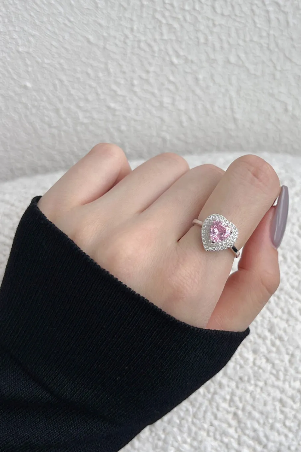 Heart Shape Pink Zircon Sterling Silver Ring