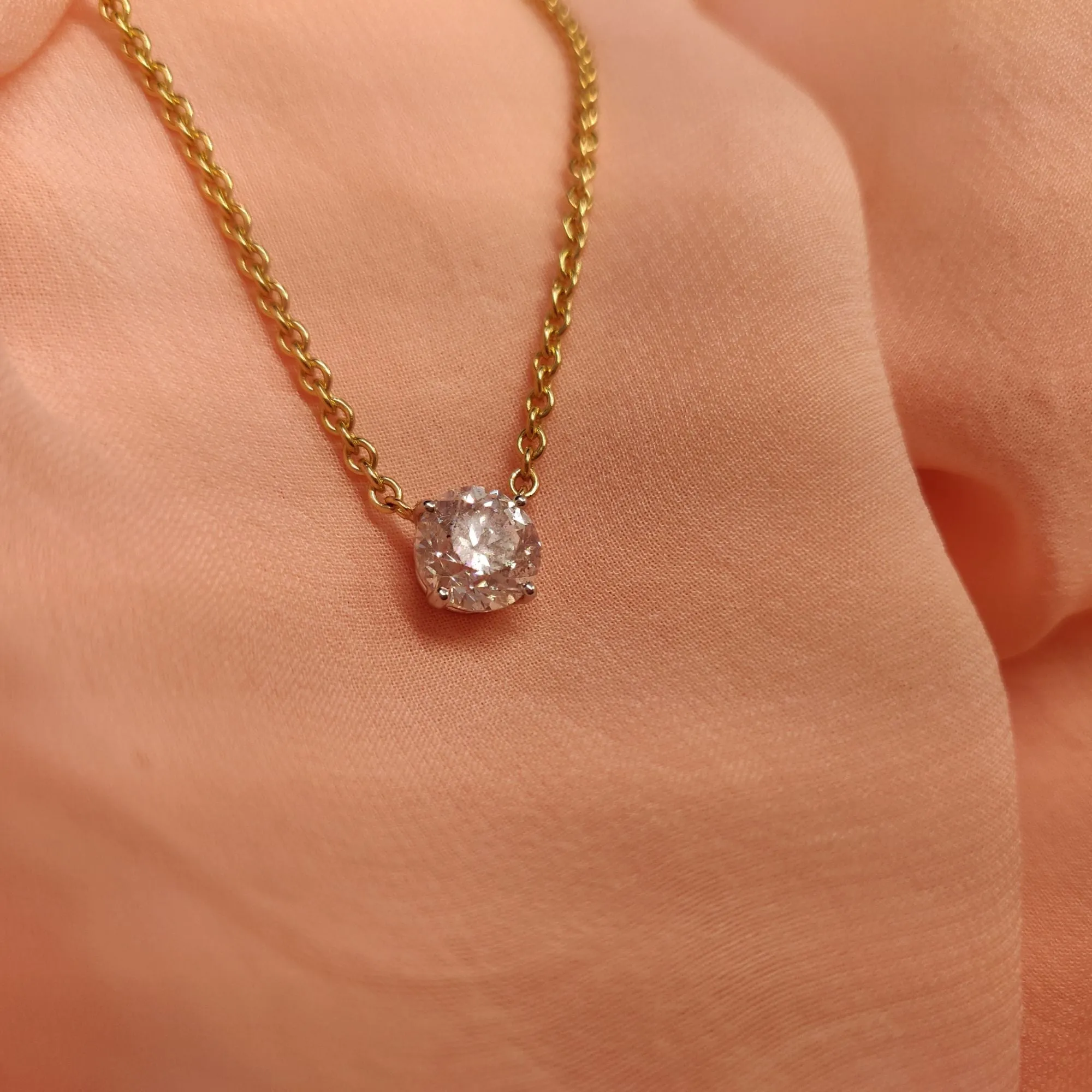 Heiligenschein Natural Diamond Solitaire Pendant with a Yellow Necklace