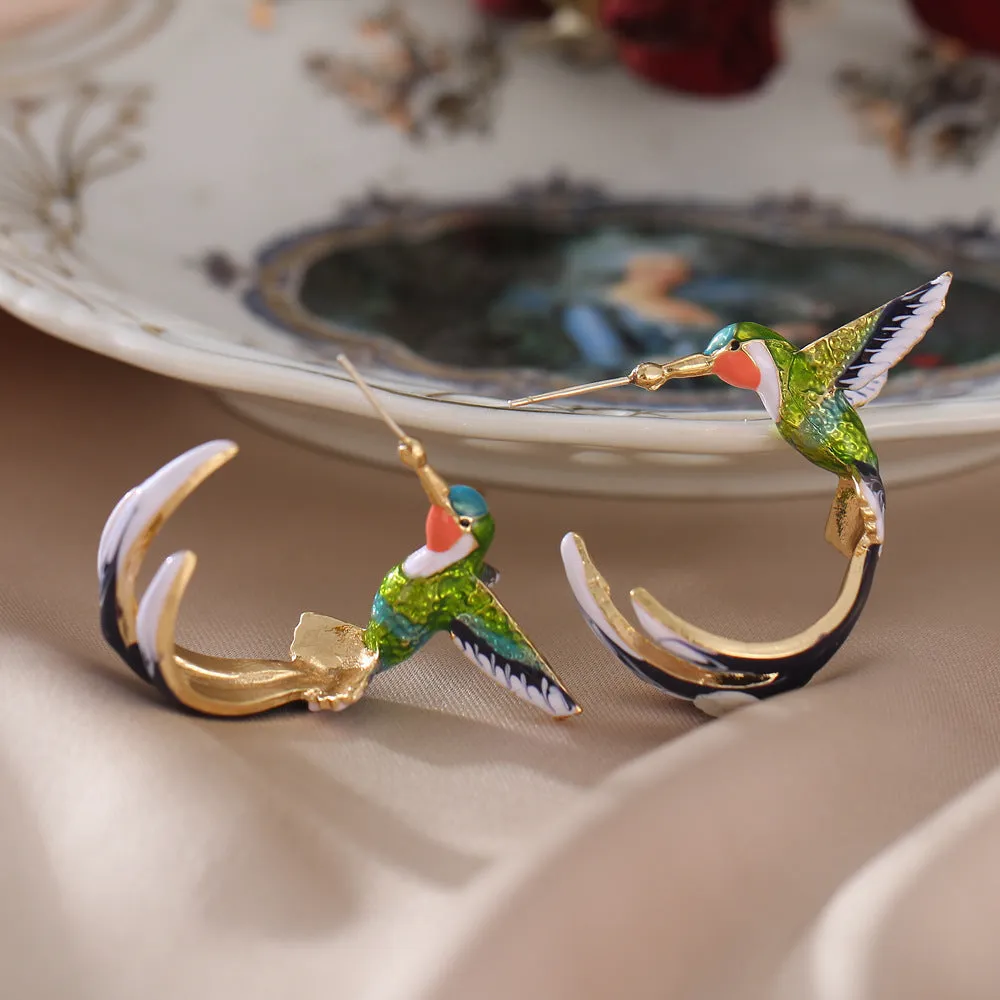 Humming Bird Gold Feather Multicolor Stud Earrings JLT12780