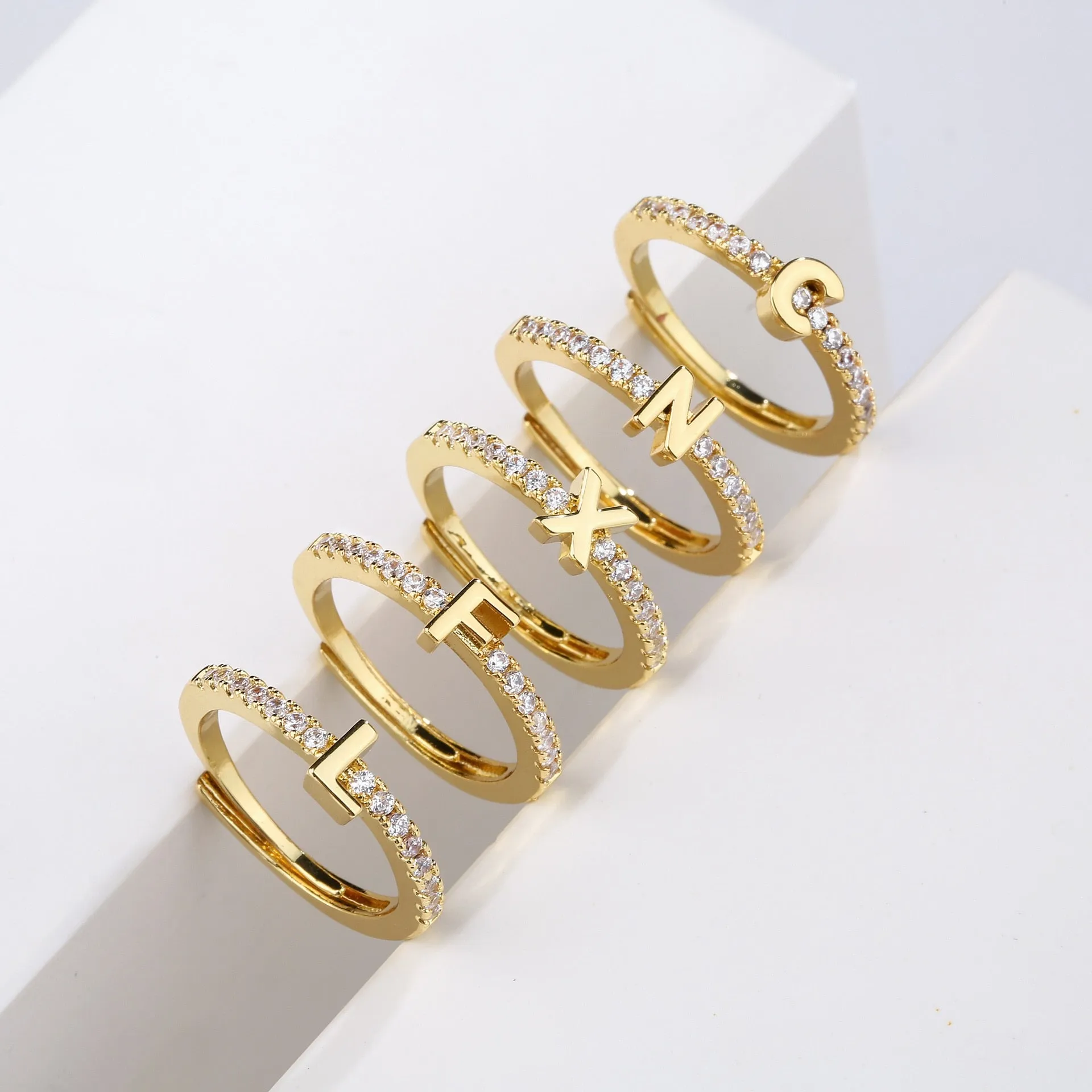 Initial Classic Cubic Zirconia Letter Ring