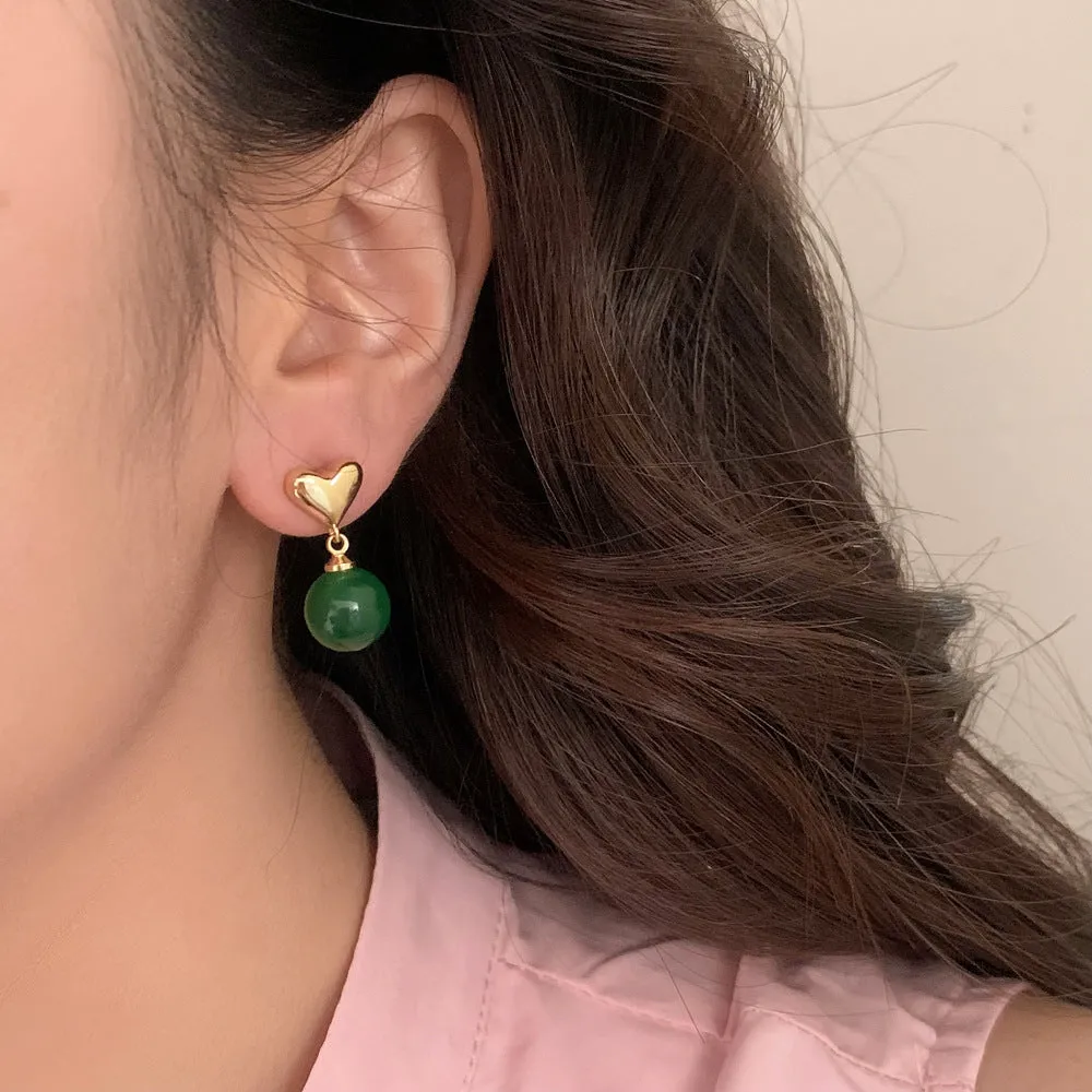 Inlaid Love Shell Jade Gold Drop Earrings JLT12697