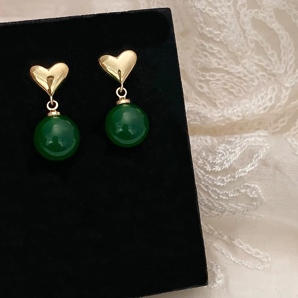 Inlaid Love Shell Jade Gold Drop Earrings JLT12697