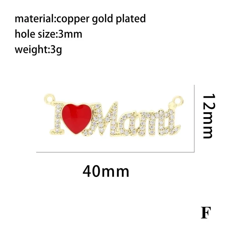 Ins Style Mama Shiny Letter Palm Heart Shape Gold Plated Zircon Copper Wholesale Pendants