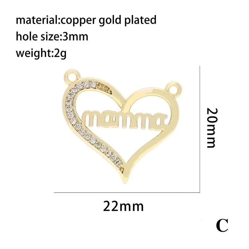 Ins Style Mama Shiny Letter Palm Heart Shape Gold Plated Zircon Copper Wholesale Pendants