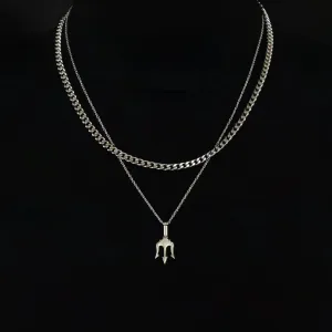 Izechiel Stainless Steel Trident Pendant & Curb Chain Necklace Set