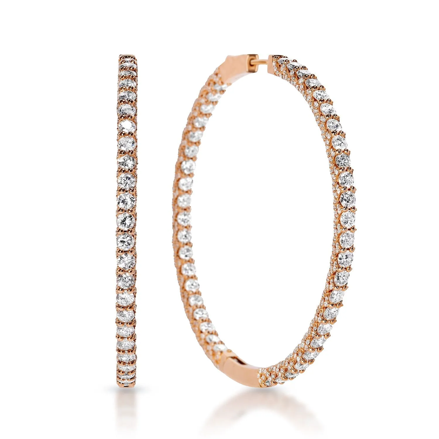 Keyla Encrusted wave 1.75 inch diameter 9 Carat Round Brilliant Diamond Hoop Earrings in 14k Rose Gold