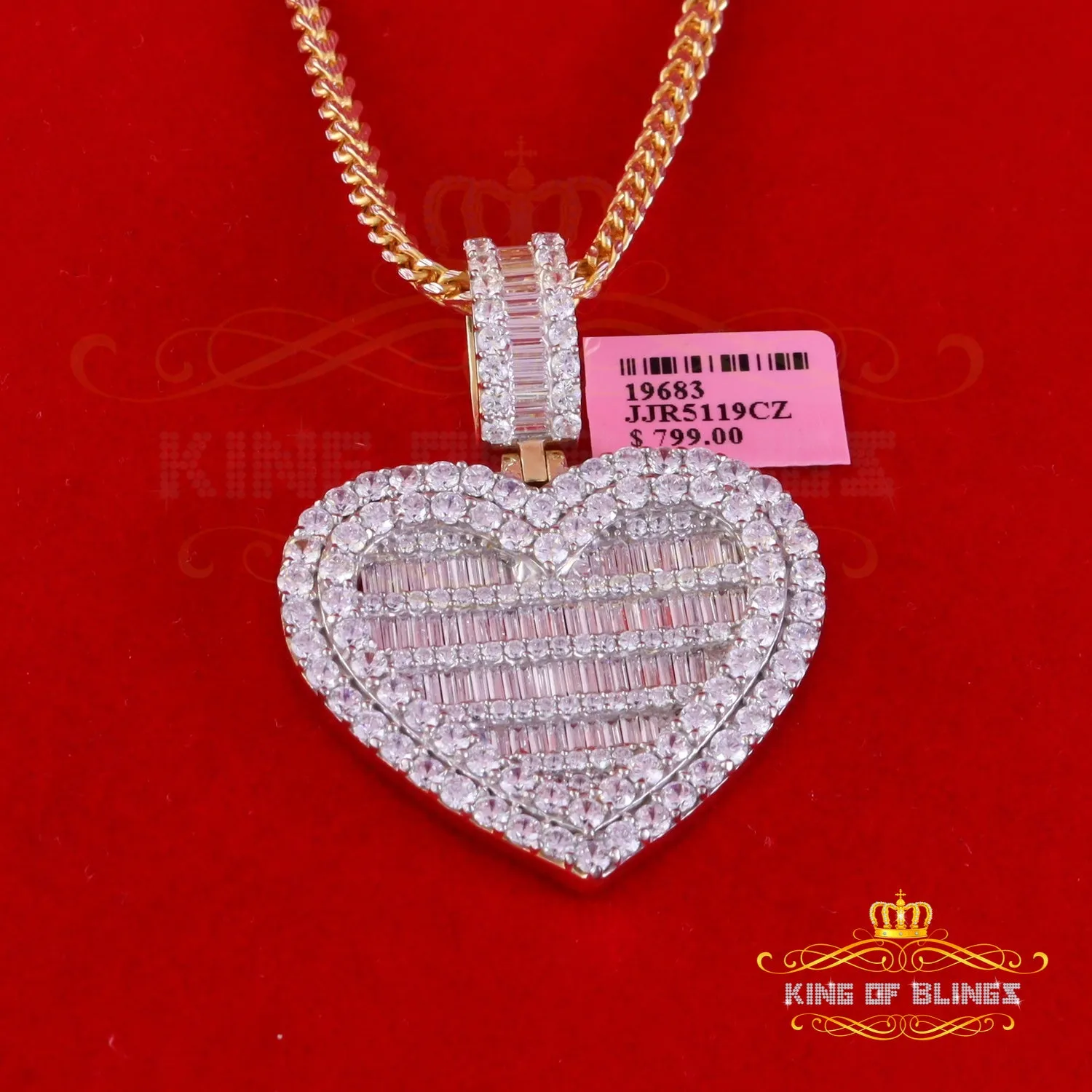 King Of Bling's Big 15.74ct Cubic Zirconia Baguette Silver Beautiful Yellow Heart Shape Pendant