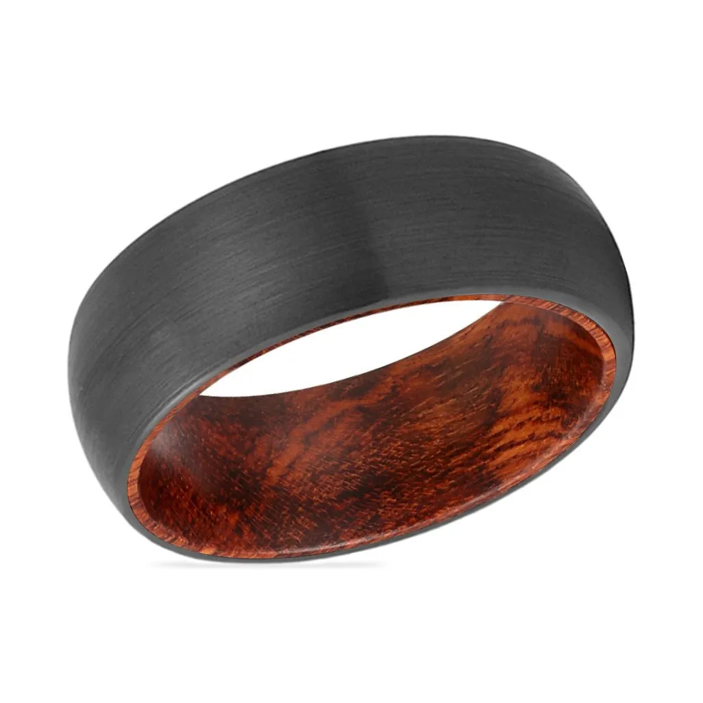 KNOT | Snake Wood, Black Tungsten Ring, Brushed, Domed