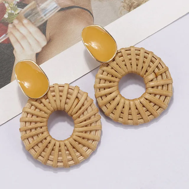 Korea Style Handmade Wooden Braid Drop Earrings