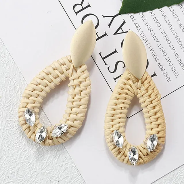 Korea Style Handmade Wooden Braid Drop Earrings