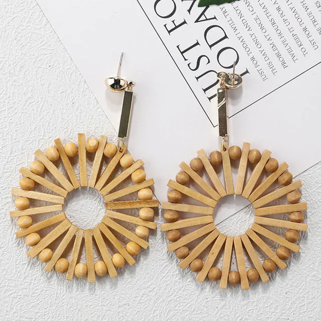 Korea Style Handmade Wooden Braid Drop Earrings