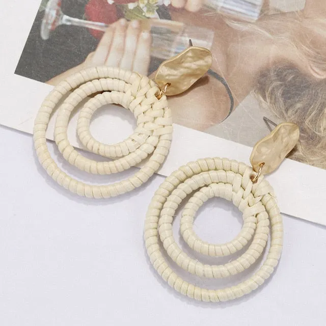 Korea Style Handmade Wooden Braid Drop Earrings