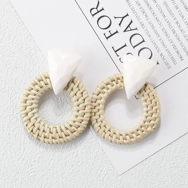 Korea Style Handmade Wooden Braid Drop Earrings