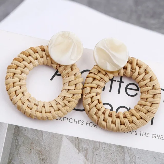 Korea Style Handmade Wooden Braid Drop Earrings