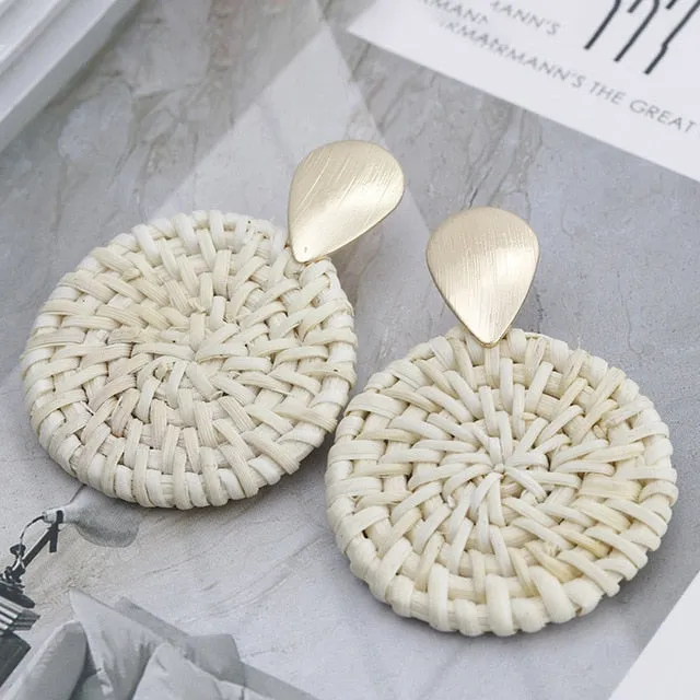 Korea Style Handmade Wooden Braid Drop Earrings