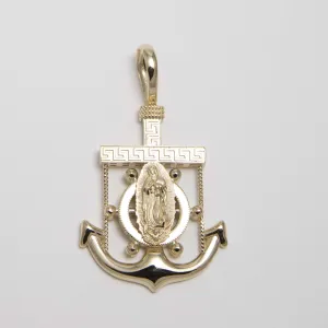 Lady Guadalupe Anchor Wheel Pendant 10K Yellow Gold