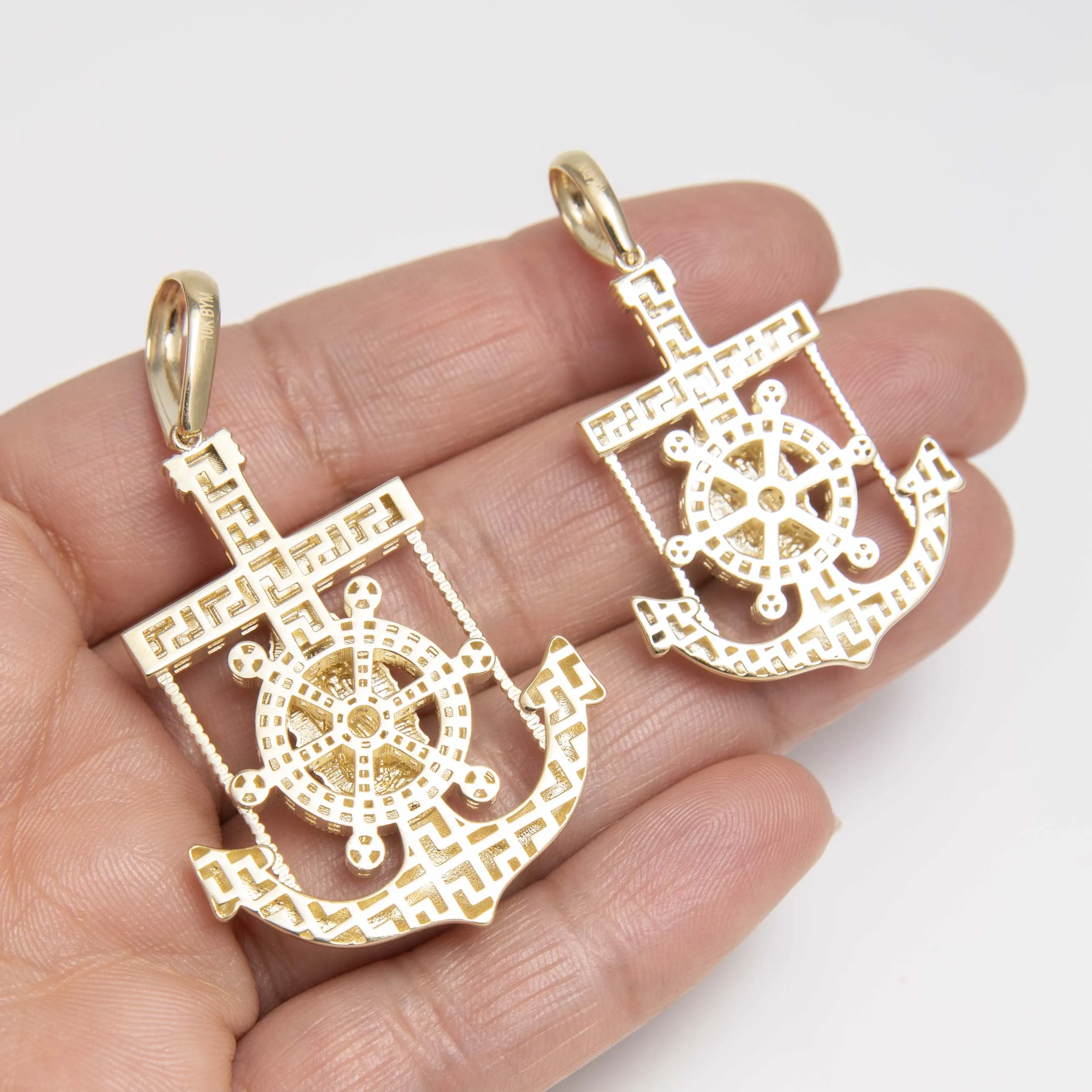 Lady Guadalupe Anchor Wheel Pendant 10K Yellow Gold