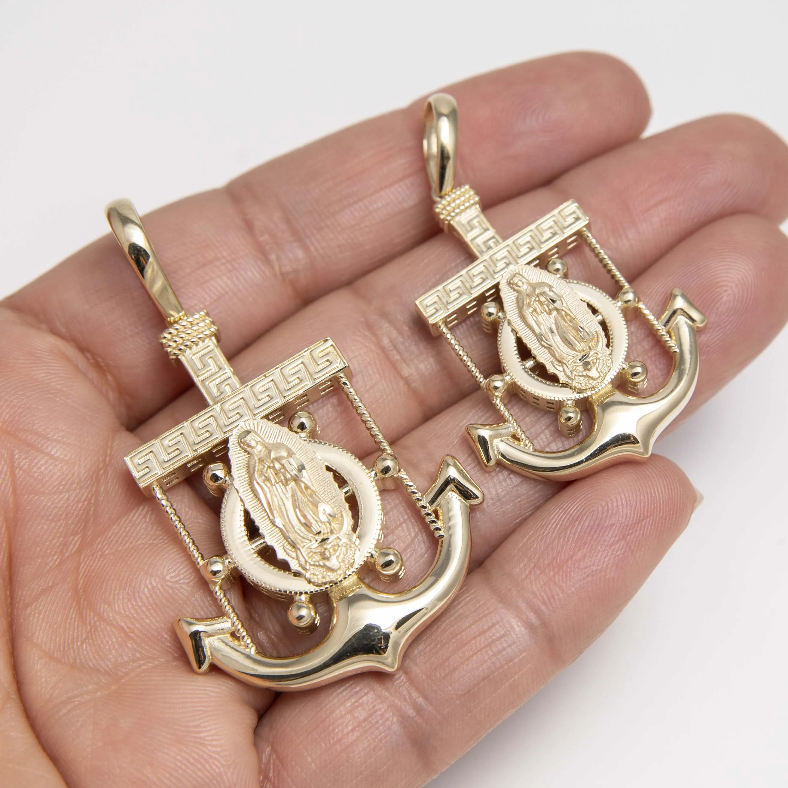 Lady Guadalupe Anchor Wheel Pendant 10K Yellow Gold