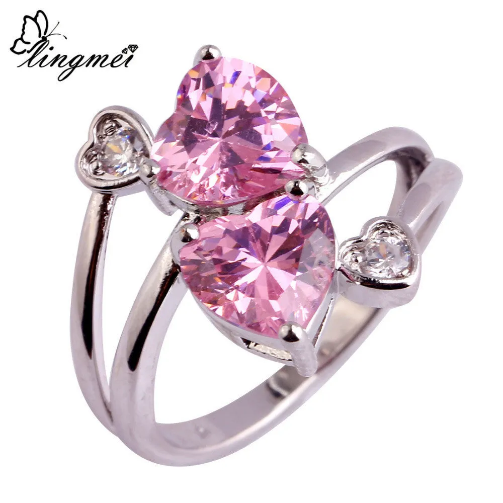 Lady Heart Pink Topaz White Sapphire Jewelry Silver Ring