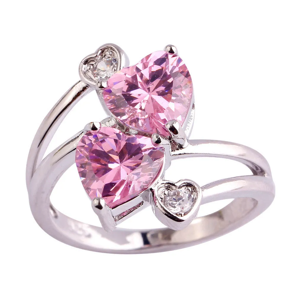 Lady Heart Pink Topaz White Sapphire Jewelry Silver Ring