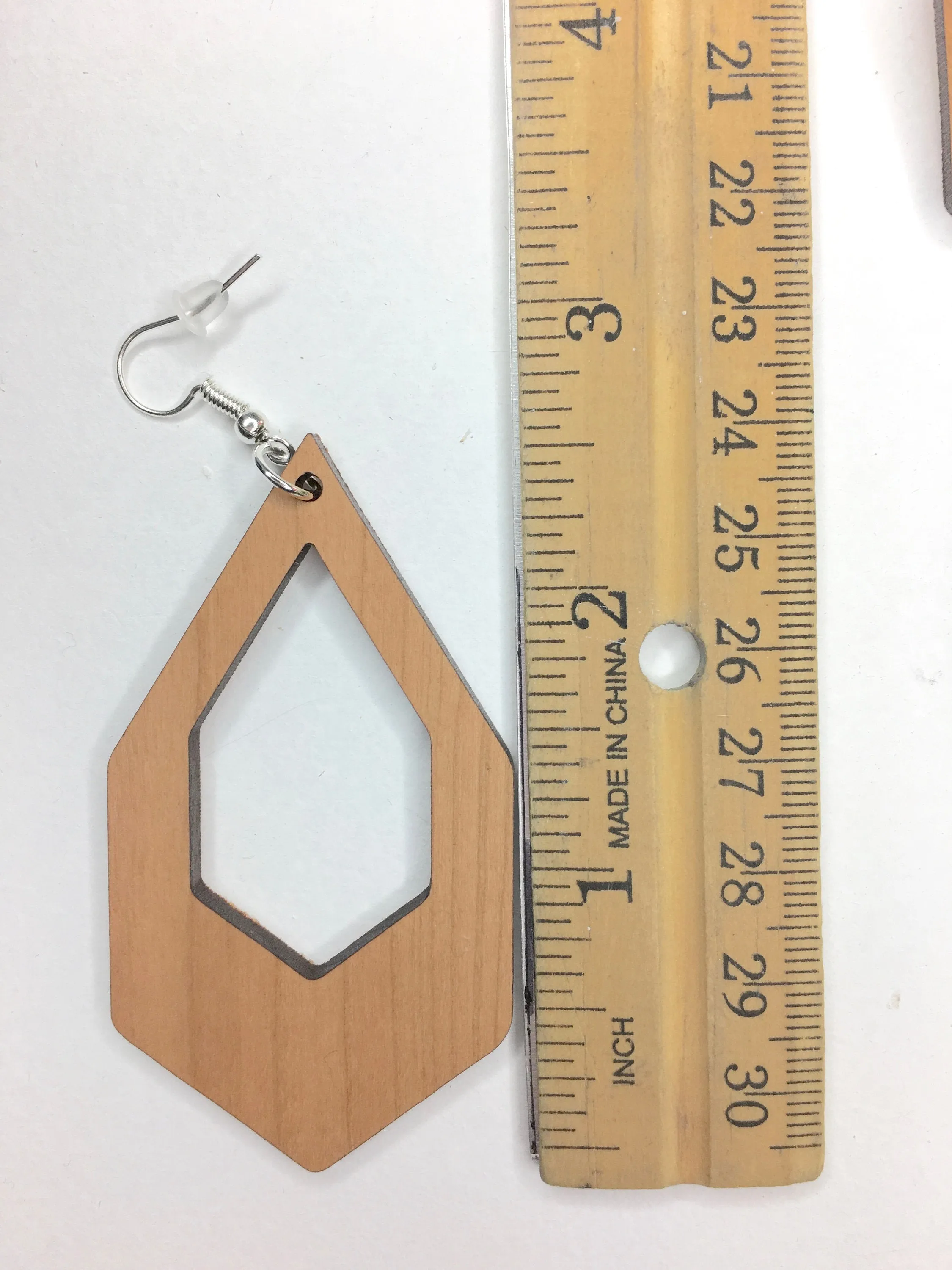 Large Geometric Drop Earrings Dangle Wooden Earrings Birthday Gift Idea Cherry Earrings