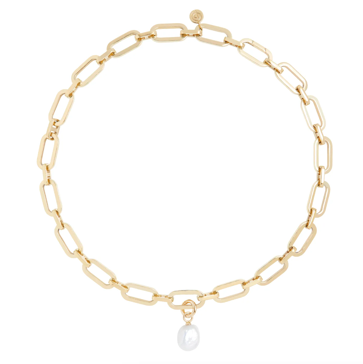 Link Chain Necklace and Baroque Pearl Charm Gold Set