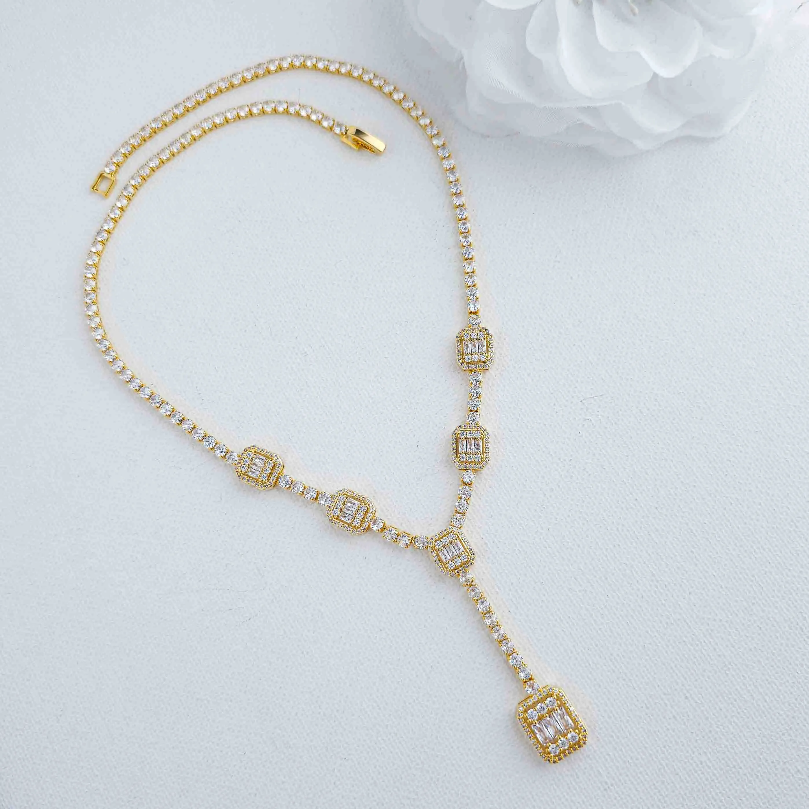 Long Drop Rose Gold Necklace-Edith