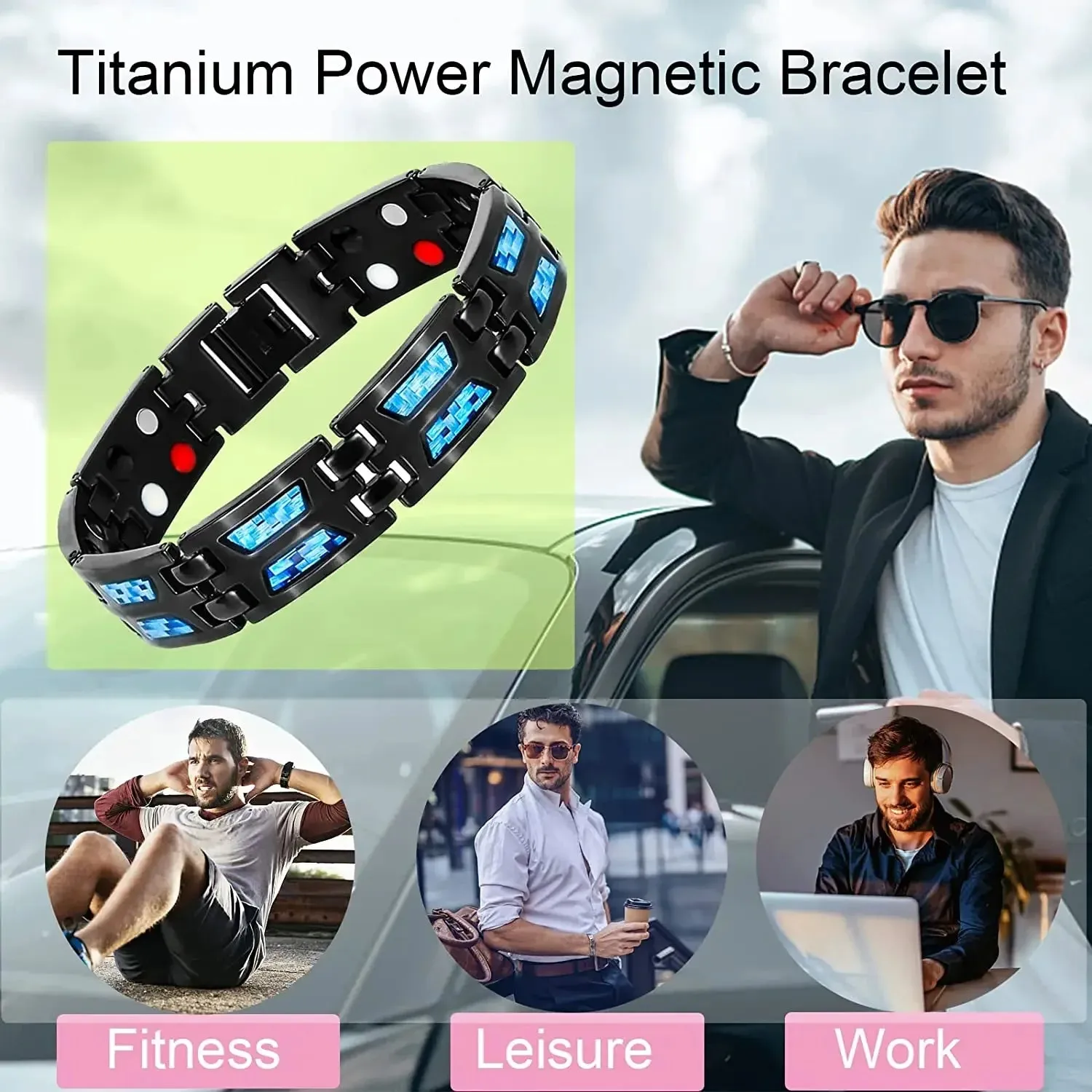 Magnetic Health Carbon Steel Bracelet for Men Carbon Fiber Germanium Magnetic Bangles Health Care Arthritis Pain Relief Jewelry