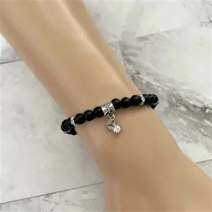 Matte Black Onyx and Rhinestone Beaded Bracelet