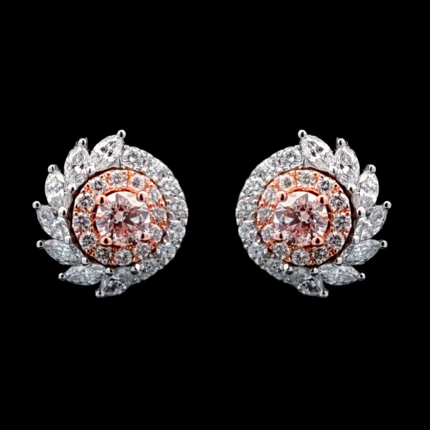 Michaela 1 Carat Round Brilliant Cut Pink Diamond Earrings in 14k Rose & White Gold