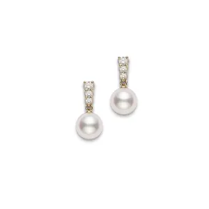 Mikimoto 18K Yellow Gold Diamond & Pearl Dangle Earrings