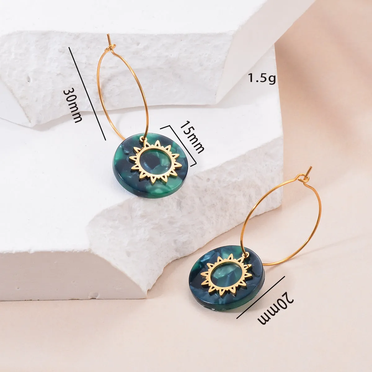 Multicolor Emerald Round Sun Gold Drop Earrings JLT12857