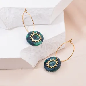 Multicolor Emerald Round Sun Gold Drop Earrings JLT12857