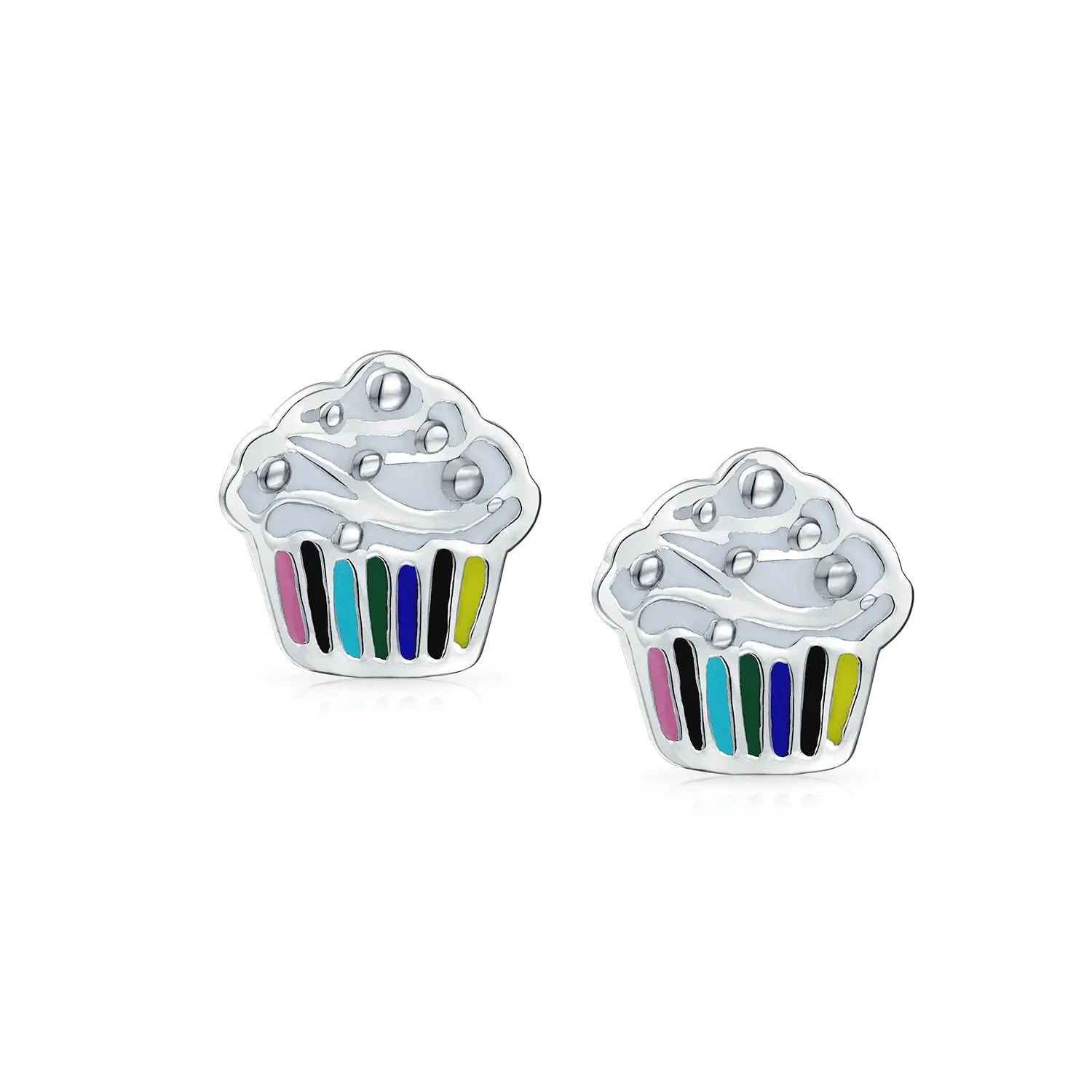 Multicolor Enamel Rainbow Cake Stud Earrings in Sterling Silver