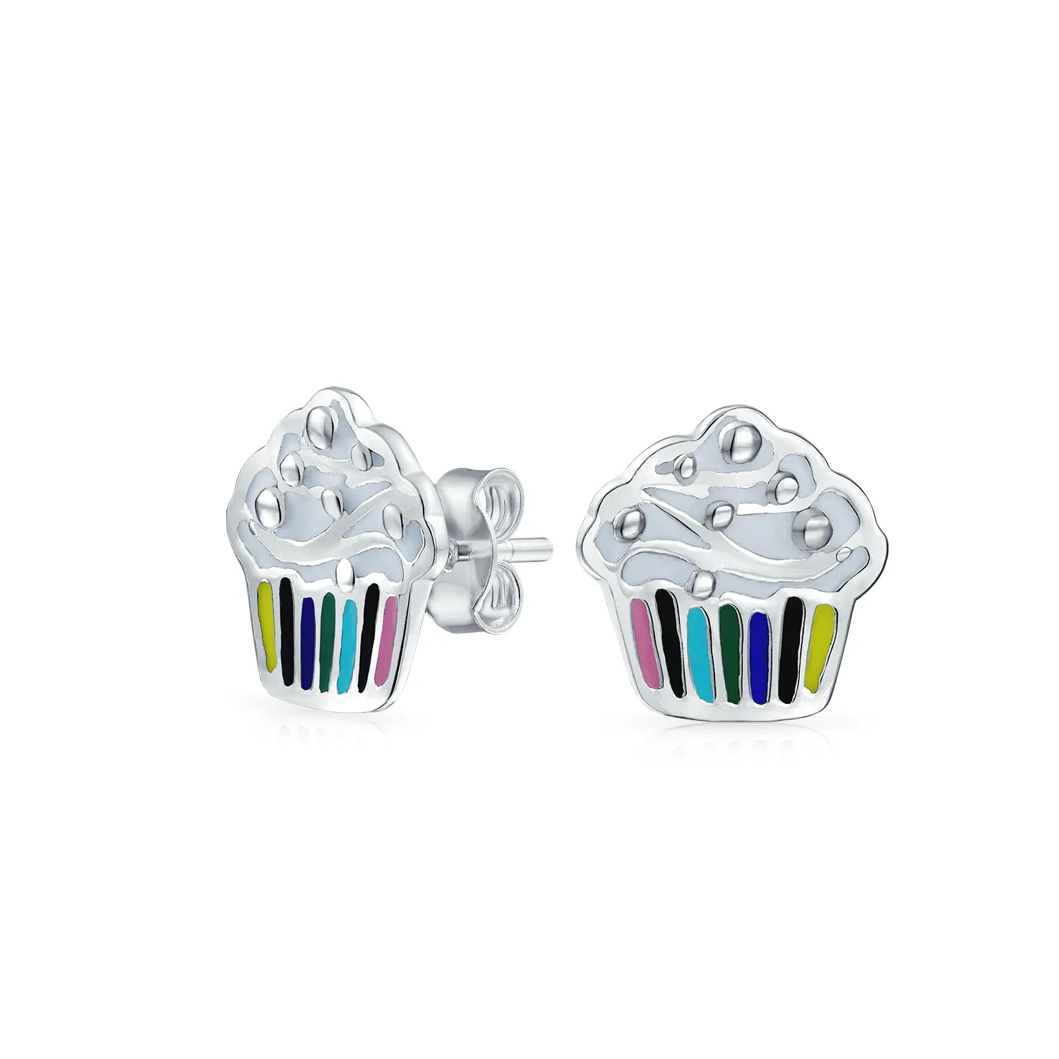 Multicolor Enamel Rainbow Cake Stud Earrings in Sterling Silver