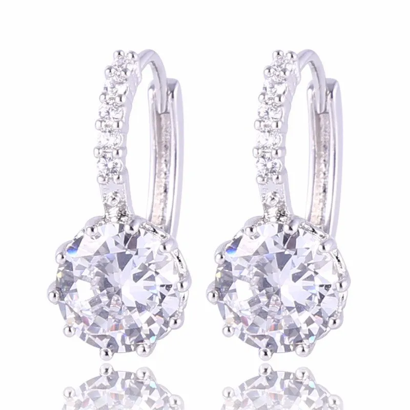 New Women Earrings! Fashion 18k White Gold Plated Lovely Famous Brand Jewelry Hoop Earings for Ladies Party