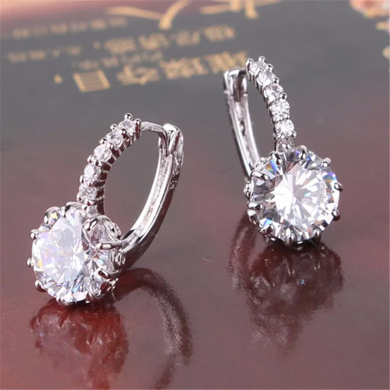 New Women Earrings! Fashion 18k White Gold Plated Lovely Famous Brand Jewelry Hoop Earings for Ladies Party