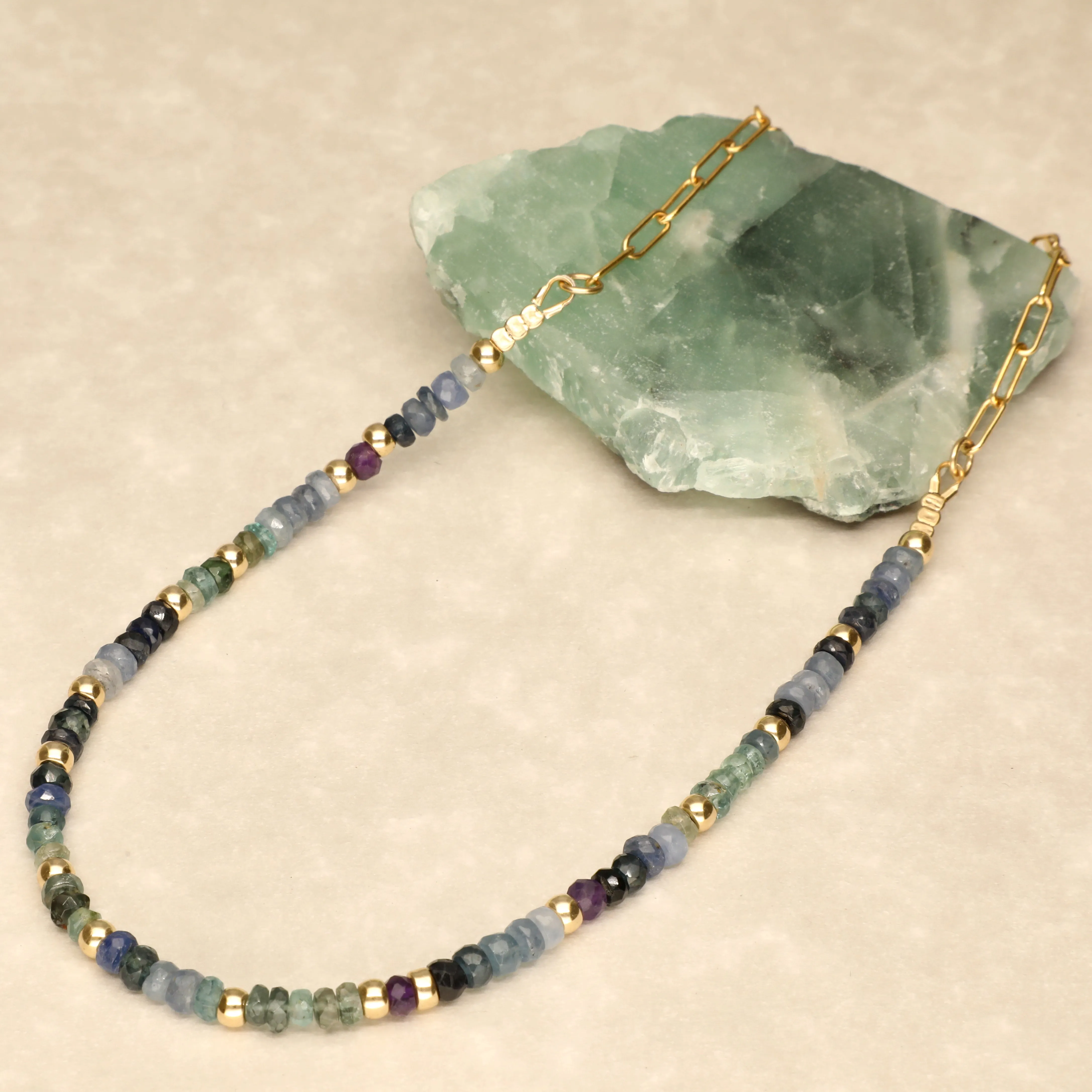 Ocean Blue Ombre Chunky Half  Stone Necklace