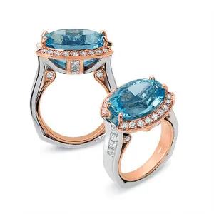 Oval Aquamarine Ring with Diamonds