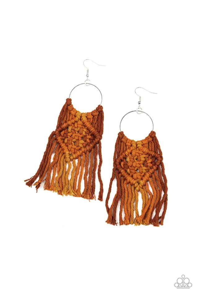 Paparazzi Earring ~ Macrame Rainbow - Brown