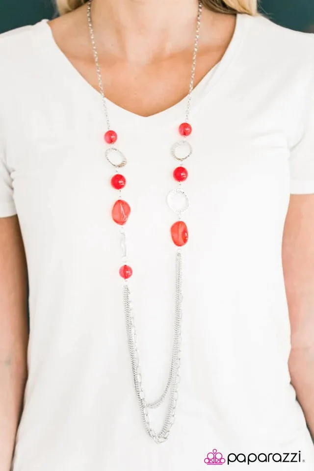 Paparazzi Necklace ~ Sassy and Glassy - Red