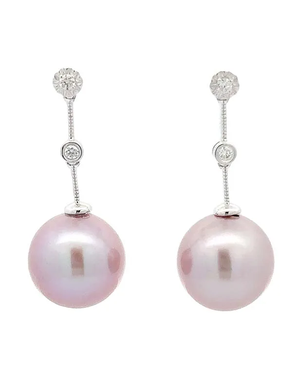 Pearl Earrings - Edison Pearl Diamond Drop Earrings -771474