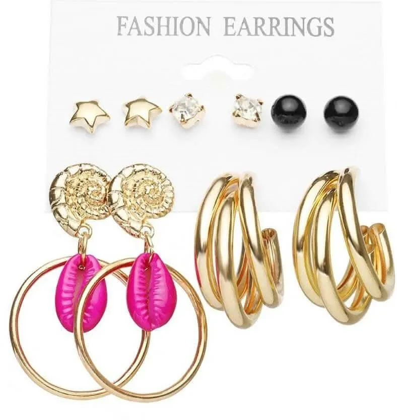 Pinapes Latest Stylish Combo Design Pairs Metal Earrings for Women and Girls (Pink)