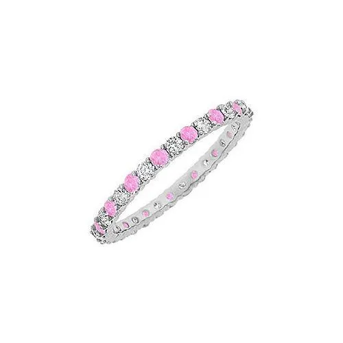 Pink Sapphire and Diamond Eternity Bangle : 14K White Gold - 10.00 CT TGW