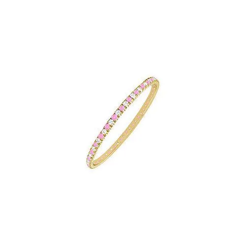 Pink Sapphire and Diamond Eternity Bangle : 14K Yellow Gold - 2.00 CT TGW