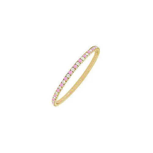 Pink Sapphire and Diamond Eternity Bangle : 14K Yellow Gold - 3.00 CT TGW