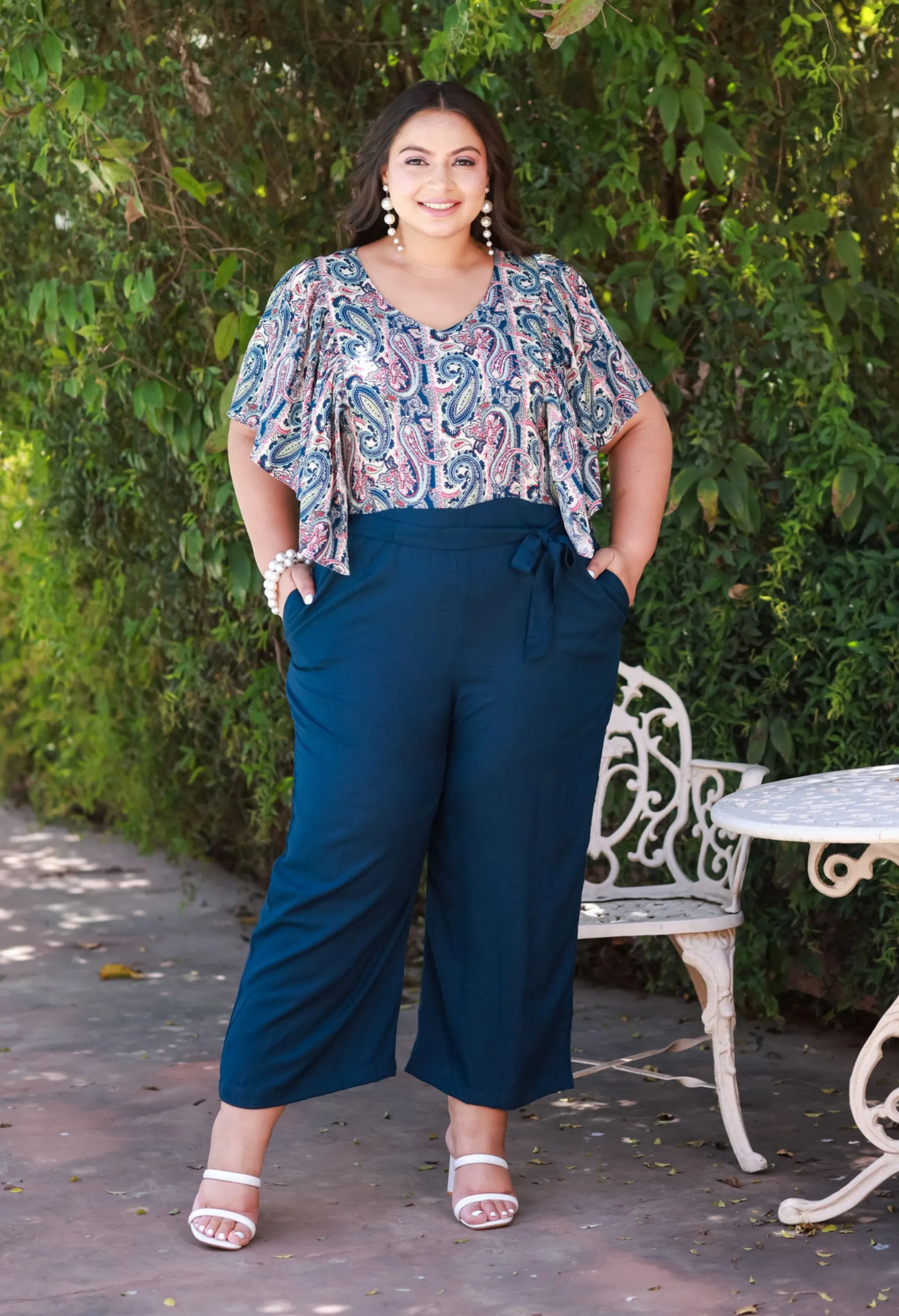 Plus Size Teal Treasure Floral Jumpsuit