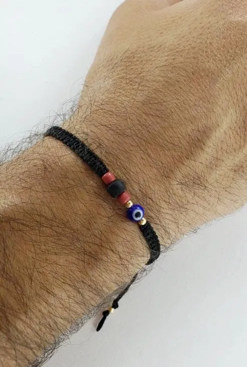 Pulsera de Azabache para Hombres Handmade Mens Adjustable Bracelet