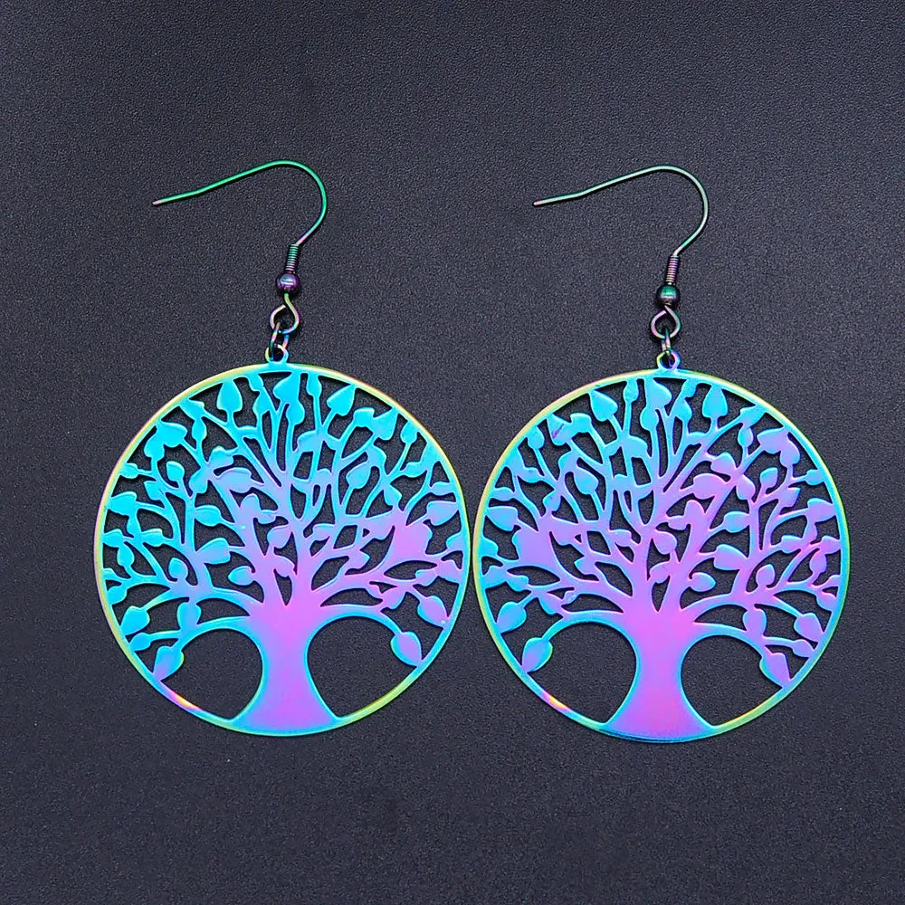 Rainbow Tree of Life Fashion Drop Earring for Women Angel Wing Geometric Waterdrop Statement Earrings