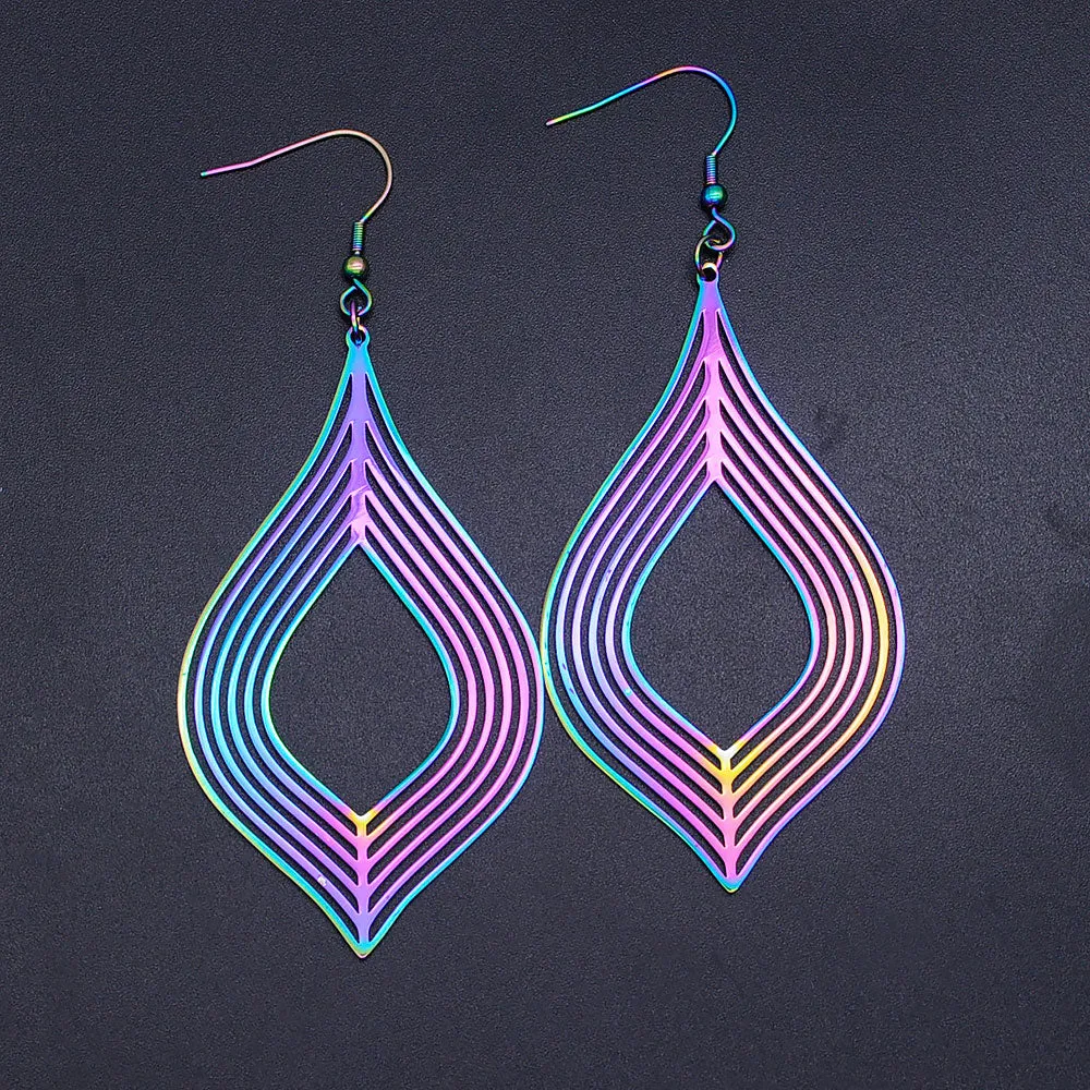 Rainbow Tree of Life Fashion Drop Earring for Women Angel Wing Geometric Waterdrop Statement Earrings